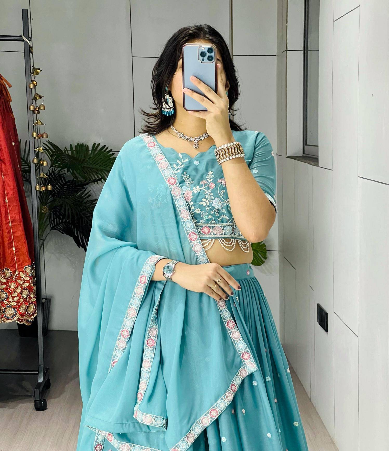 GRTN 8119 SKY Gorgette Cheap Lehenga Choli wholesalers in Mumbai